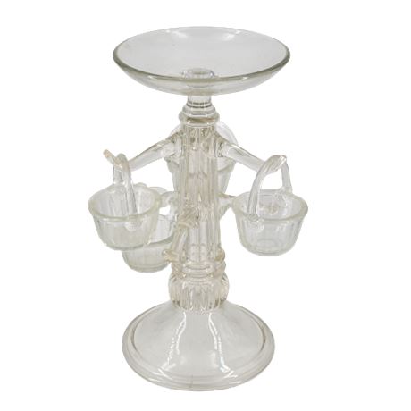 Antique 1890's Pattern Glass Sweetmeat Tree Basket Epergne