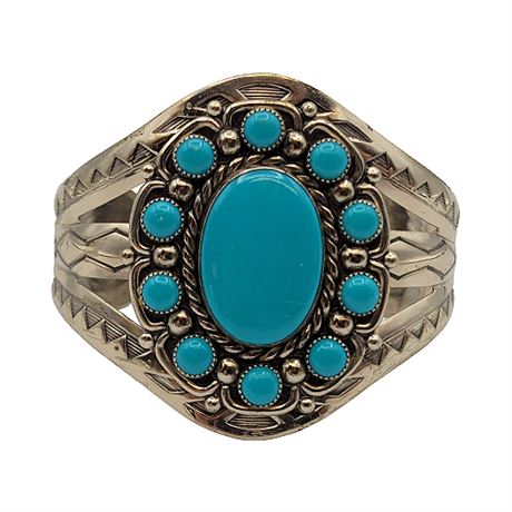 1970s Bell Trading Large Faux Turquoise Cuff Bracelet