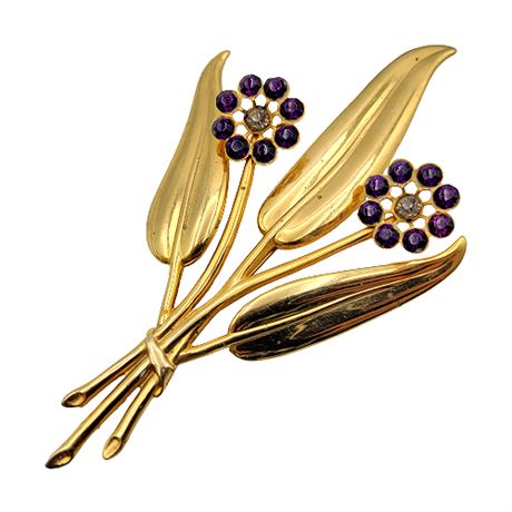 1930-40s Large Floral Rhinestone Brooch