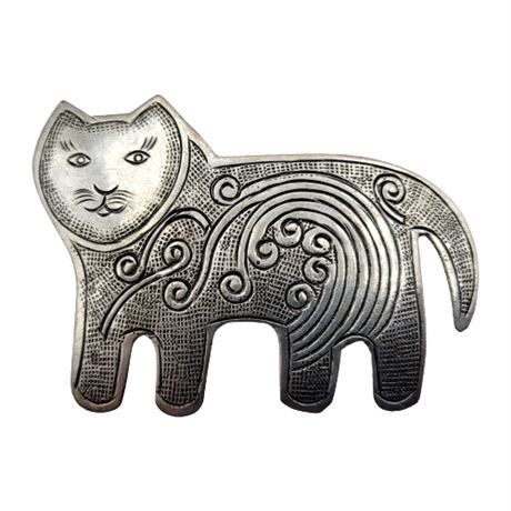Vintage Handcrafted Thai Large Cat Brooch