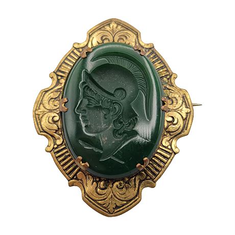 Victorian Style Intaglio Roman Soldier Reverse Cameo Brooch
