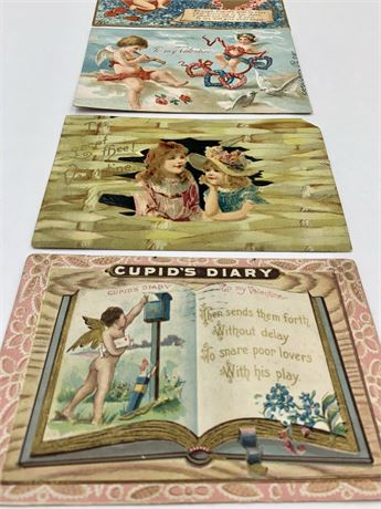 4 Antique 1913 Cupid Valentine Postcard Lot, 1 cent Stamp