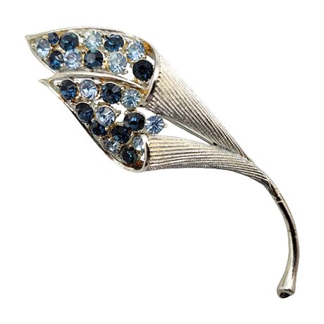 Vintage Coro Silver Tone & Blue Rhinestone Brooch