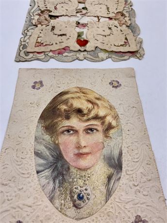 2 Antique Victorian Scrap Paper Doily Embossed Valentines