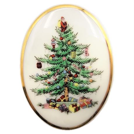 Vintage Spode Christmas Tree Porcelain Brooch