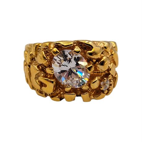 New w/ Tag 1980s CI Gold Tone CZ Nugget Ring Sz 9