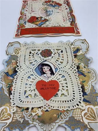 2 Vintage Deco Paper Doily Embossed Valentines