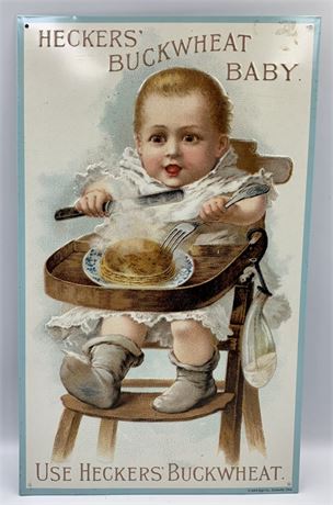 Vintage Heckers Buckwheat Flour Baby Advertising Sign