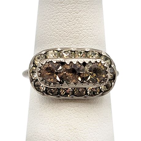 1930s Silver Tone Rhinestone Ring Sz 4.5