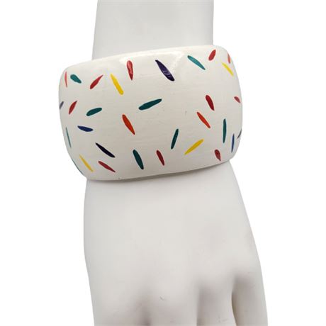 1980s Wide Hand Painted Confetti Wooden Bangle Bracelet