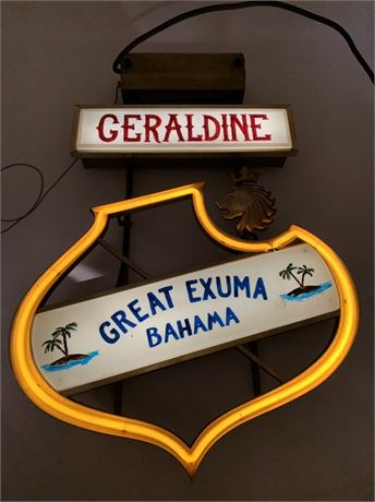 Working 28” Neon Vintage Cocktail Bar Great Exuma Bahama Geraldine Sign