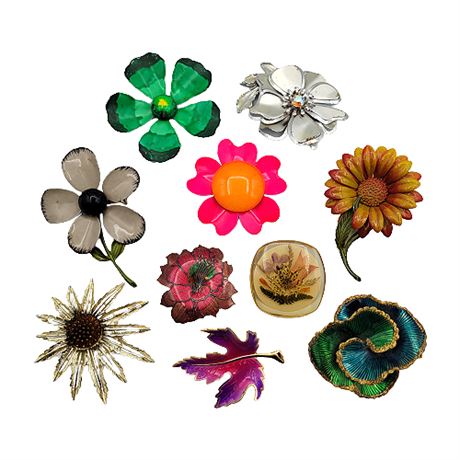 Vintage Brooch Collection: Large Colorful Flowers