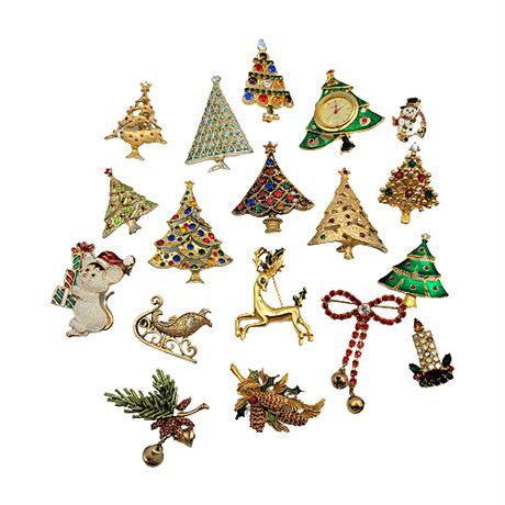 Vintage Holiday Brooch Collection: Christmas Trees & More