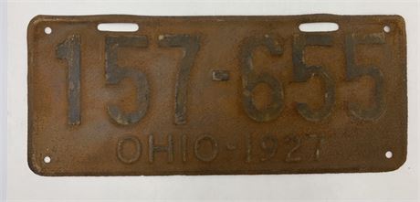 1927 Ohio 157-655 Steel 14” Automobile License Plate