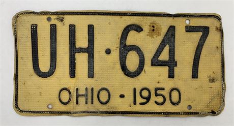 1950 Waffle Aluminum Ohio UH 647 Automobile License Plate