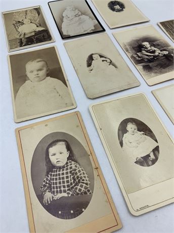 10 1860s era Children Carte de Visite Photographs, Tax Stamps