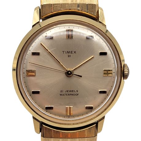 Vintage Waterproof 21 Jewels Gold Tone Men's Timex Watch