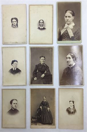 9 1860s era Ladies Carte de Visite Photographs, NY, MI & MA
