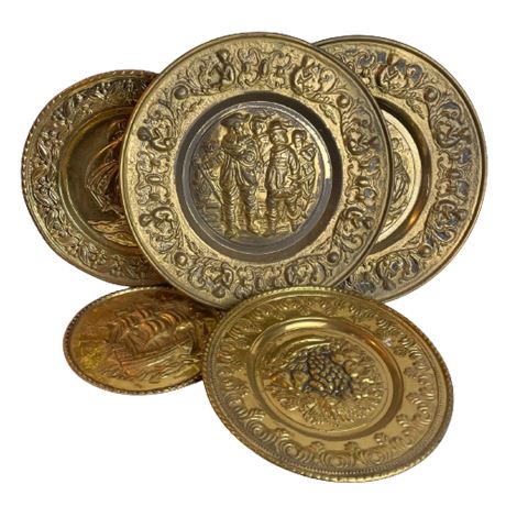 Lot of 5 Peerage Brass Embossed Wall Plates