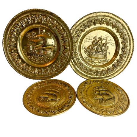 Lot of 4 English Brass Embossed Wall Plates