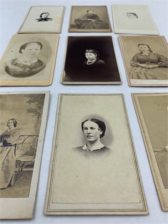 9 1860s era Ladies Carte de Visite Photographs, PARIS, Brady’s Washington DC