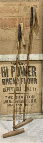 2 Antique Bamboo Polo Horseback Mallets, 51” & 47” Lengths