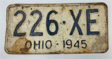 1945 Steel Ohio 226 XE Automobile License Plate