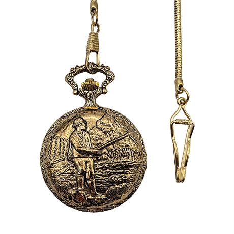 Vintage Remington Gold Tone Fisherman Pocket Watch (2 of 2)