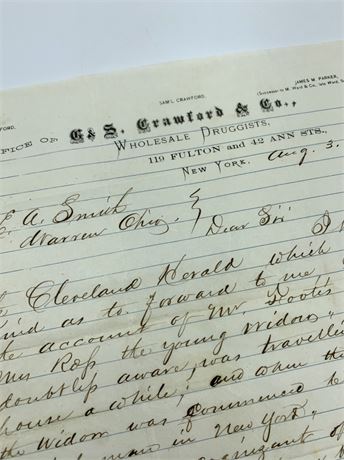 Antique 1871 NY Wholesale Druggists Love Triangle Letter to E. Smith Warren OH