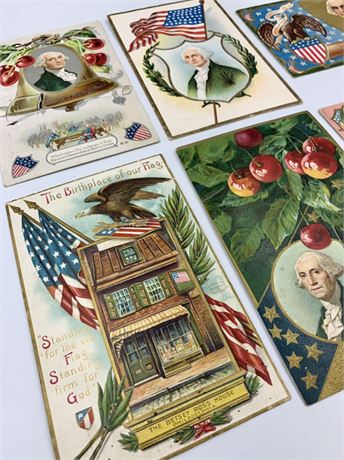 6 Antique 1910-1912 US Patriotic George Washington Postcard Lot, 1 cent Stamp