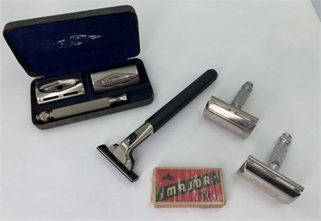 5 pc Vintage Gillette Safety Razor Shaving Lot & NOS Razor Blade Pack