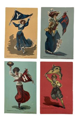 4 1905 Yale, Harvard, Princeton Edwardian College Football J Bergman Postcards