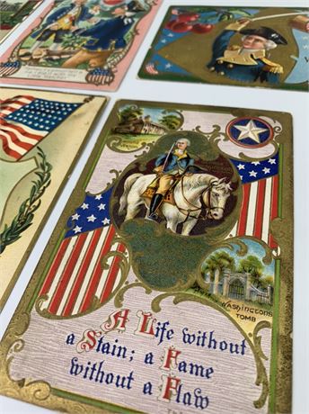 6 Antique 1910-1913 US Patriotic George Washington Postcard Lot, 1 cent Stamp