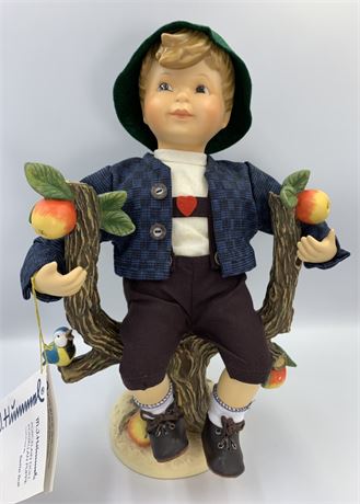 Large NOS 13.5” MI Hummel Apple Tree Boy Porcelain Doll with Tree
