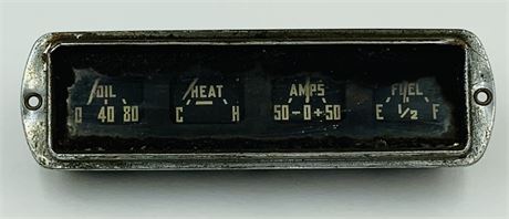 Vintage Art Deco Rat Rod Oil, Heat, Amps, Fuel Hotrod Gauge Cluster