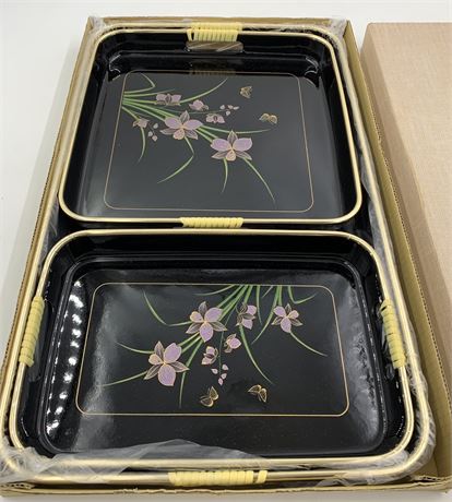 NOS Mid Century 3 pc Lacquerware Nesting Serving Trays, Made in Japan