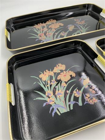 Mid Century 3 pc Lacquerware Nesting Serving Trays, Made in Japan