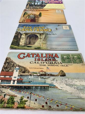 4  1928-50s Travel Souvenir California Tourist Postcard Books, Eagle Stamp