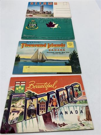 4  Vintage Canada Travel Souvenir Tourist Postcard Books, Eagle Stamp