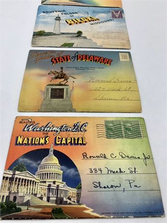 4 1940s US States Travel Souvenir Tourist Postcard Books, Eagle Stamp