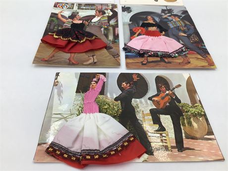 5 Vintage Spanish Travel Souvenir Tourist Embroidered Postcard Lot