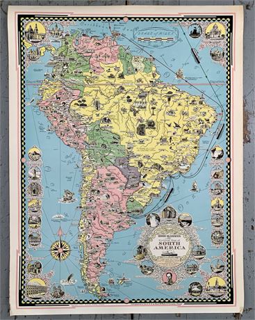 1942 Moore-McCormack Ship Lines Rand McNally & Co 29” South America Map