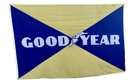 Rare c1950s LARGE 12’ x 8’ Cotton Goodyear Tire Shop, Service Station, Banner