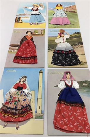 6 pc Vintage Spanish Travel Souvenir Tourist Embroidered Postcard Lot