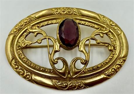 Antique Art Nouveau Faceted Amethyst Glass C Clasp Sash Brooch, Millinery Pin