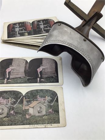 Antique Keystone Stereoviewer & 13 Ornery Children Stereoscopic Photo Cards