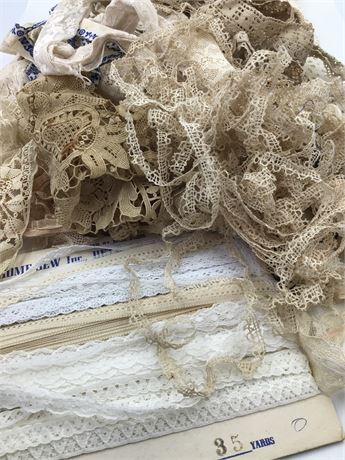 Large Lot of Antique and Vintage Salvaged & NOS Lace Trim
