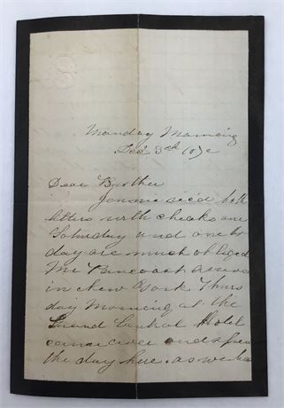 Antique 1872 Personal Letter to E. Smith OH Druggist on Mourning Stationary