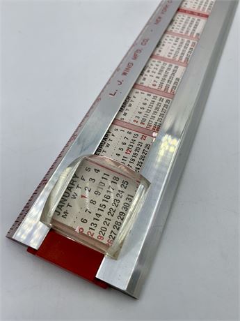 Mid Century Modern 1947 J Wing Mfg Co Desk Slide Calendar & Ruler