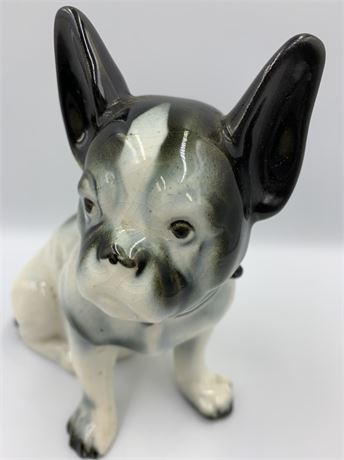 Vintage French Bulldog, Boston Terrier, Coal & Cream 7” Porcelain Dog Statue
